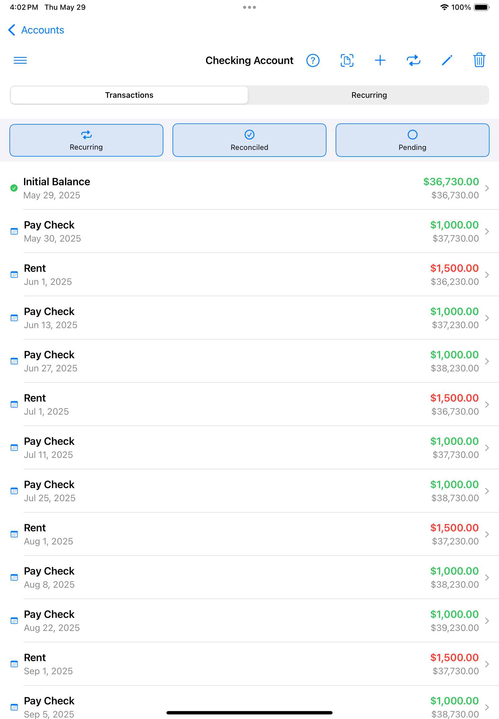 Personal Bank Register Screenshot 3